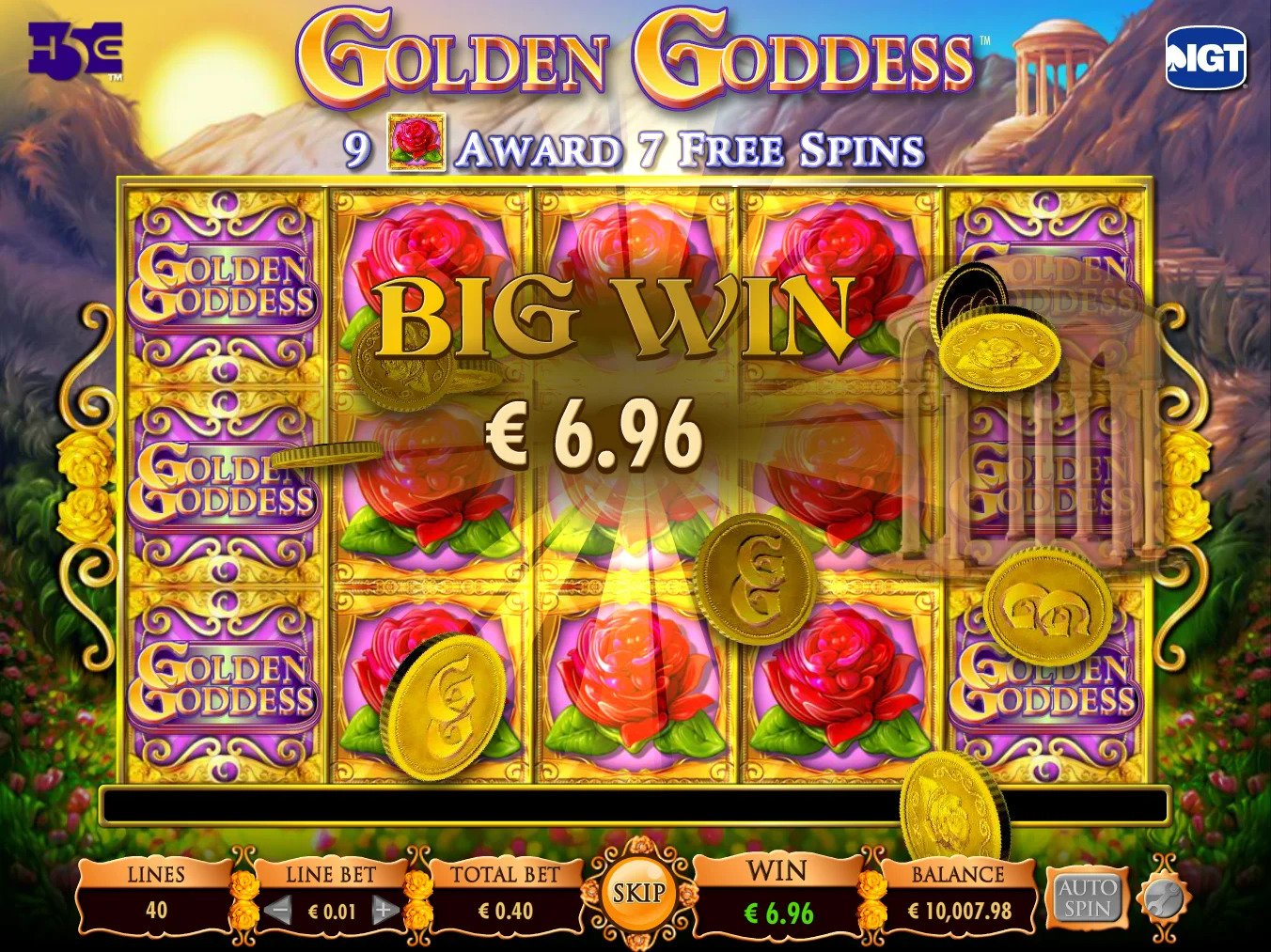 Golden Goddess Slot Spieloberfl&auml;che